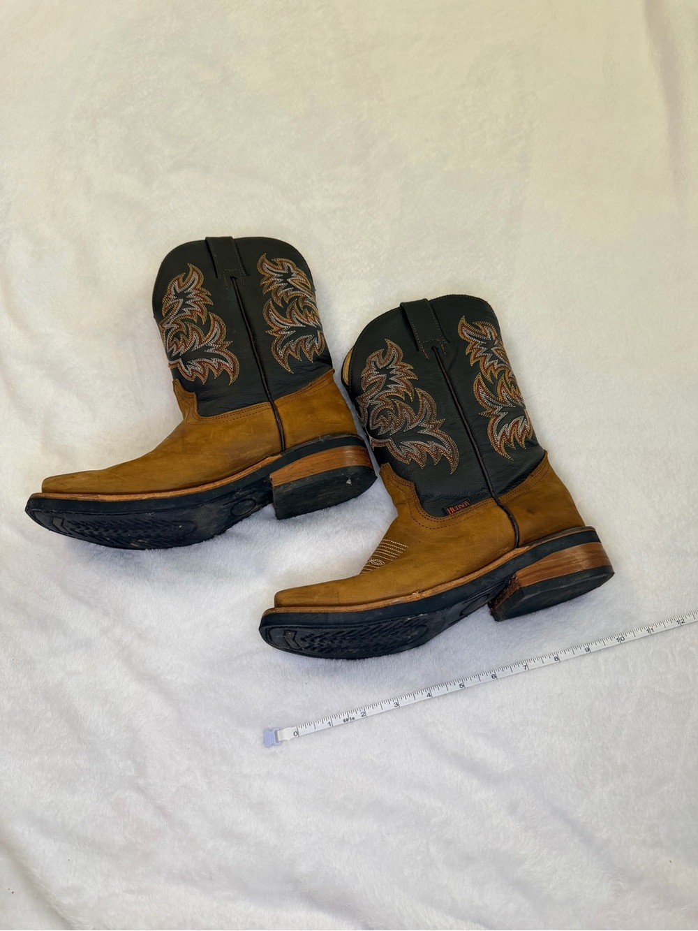 Western Cowboy Boots Brown Black Embroidered Square